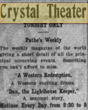 Film program at the Crystal Theater, 1911