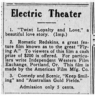 Electric Theatre ad, 1911