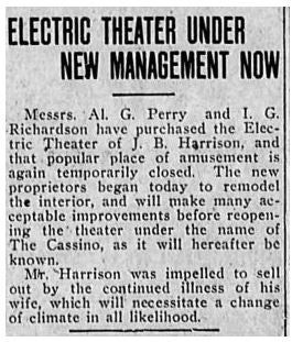 Electric theatre news item, 1911