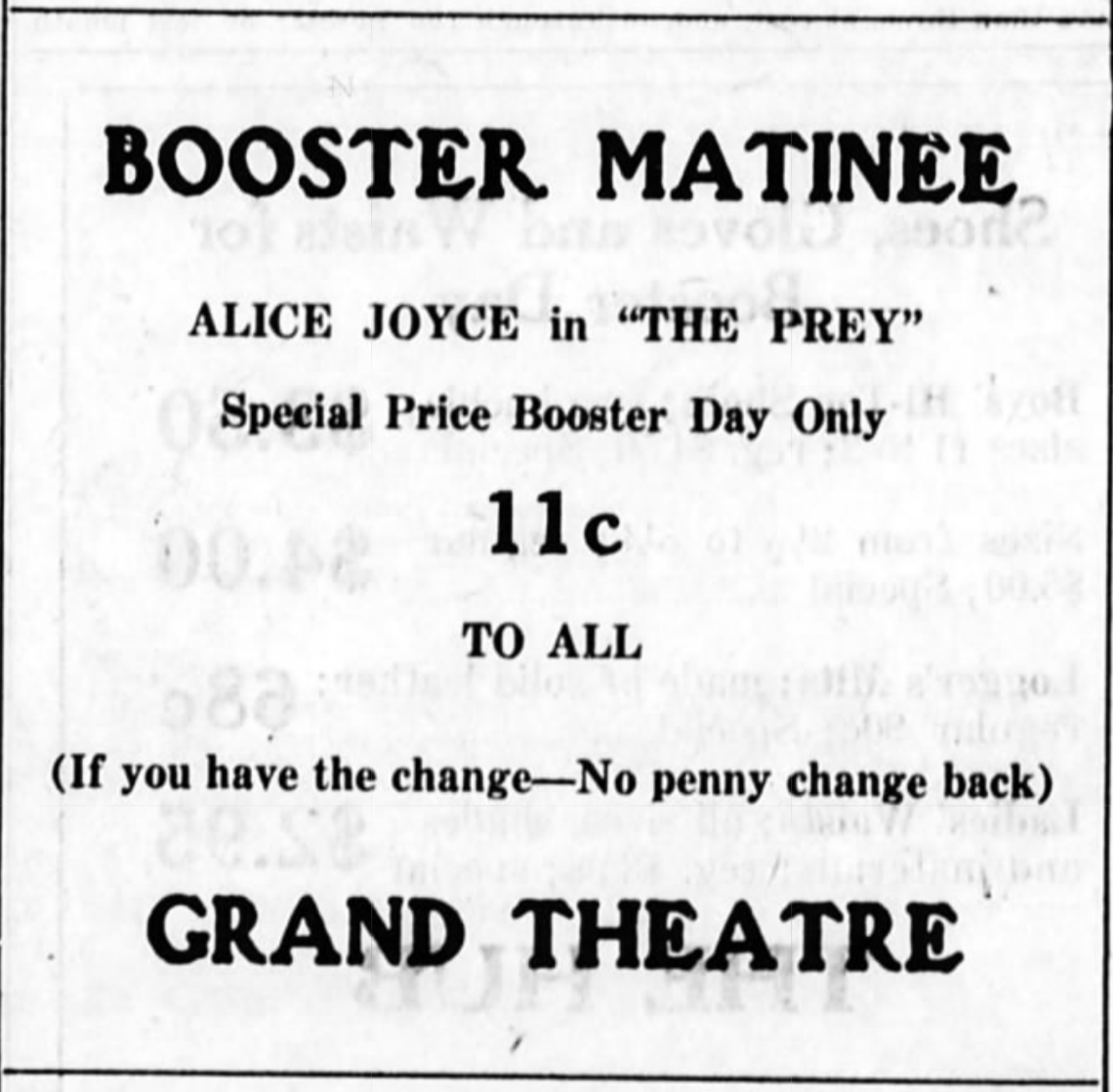 Advertisement for Booster Matinee