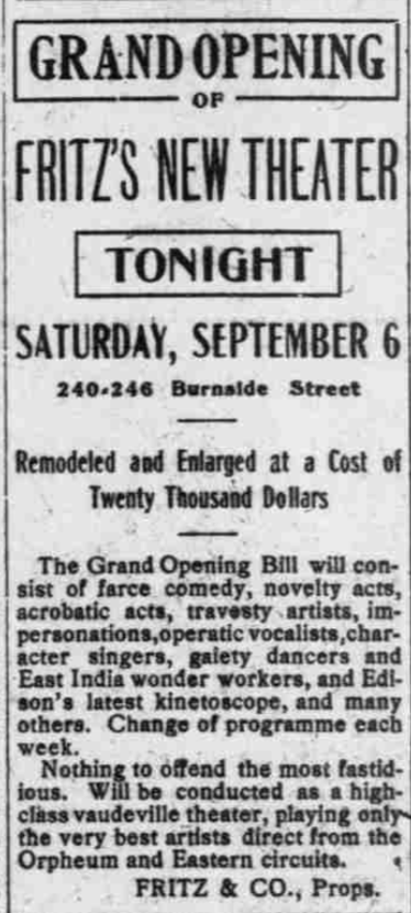 Grand Opening of Fritz' Theater