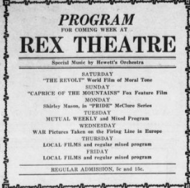 Weekly Schedule of the Rex Theatre