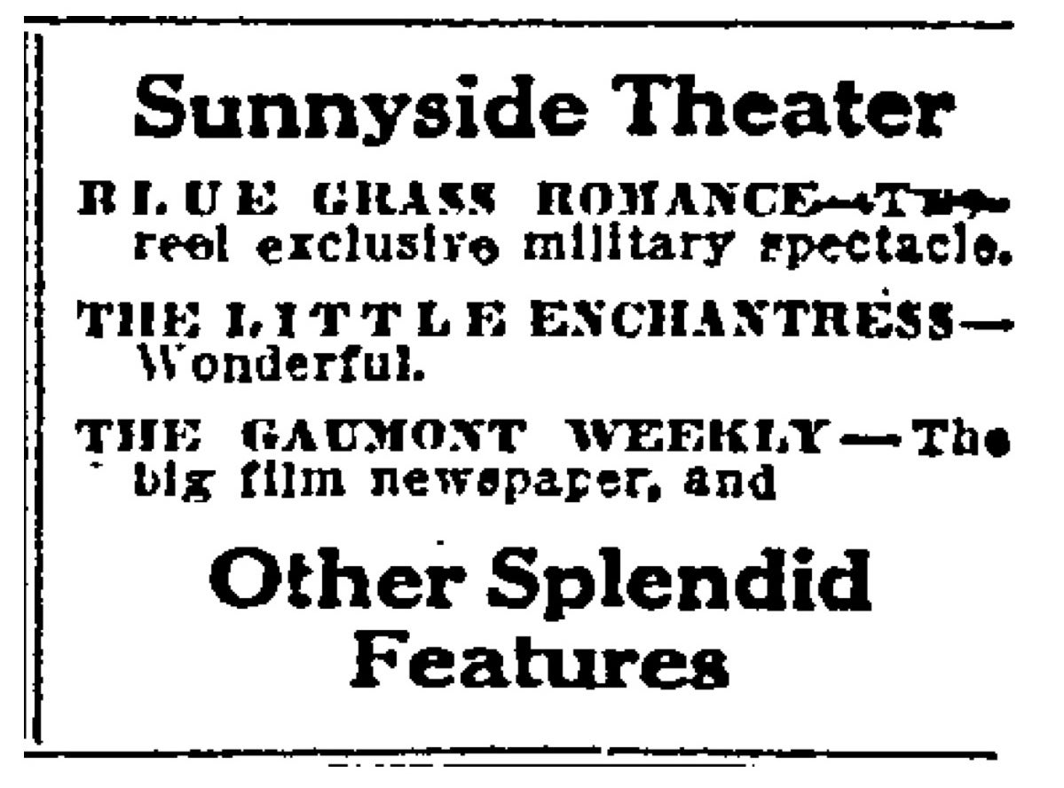 Sunnyside Theater Attractions. Morning Oregonian, Jan. 19, 1913, p3. Newsbanks.com