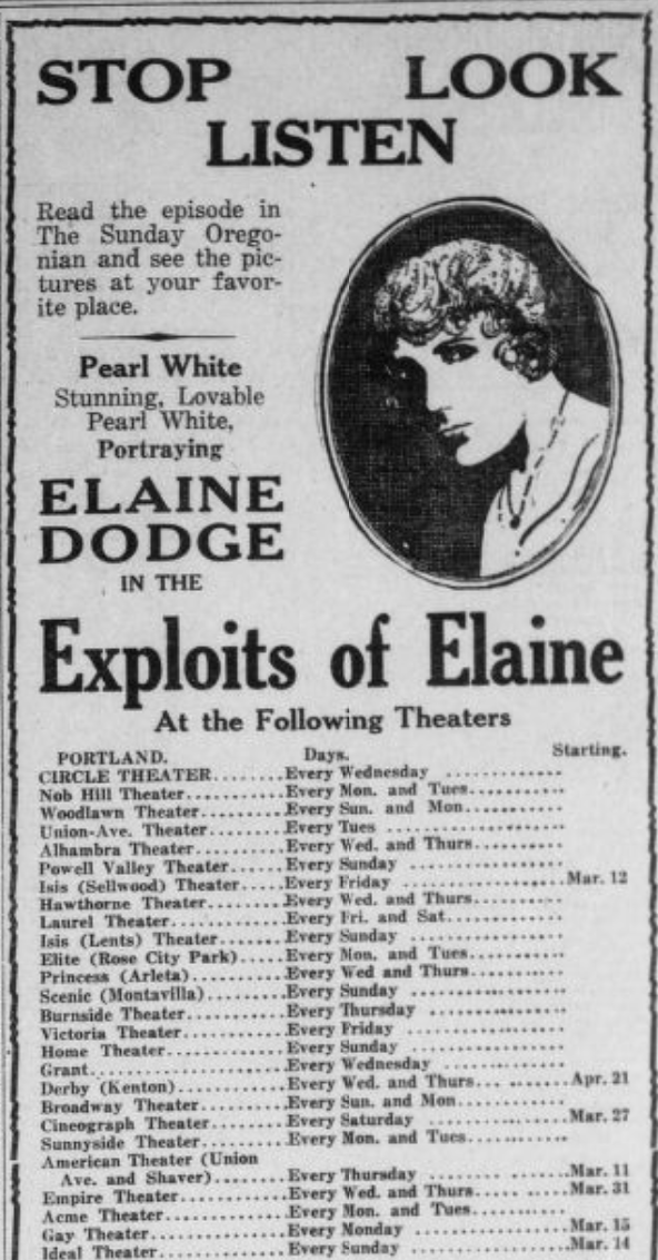 Advertisement for The Exploits of Elaine