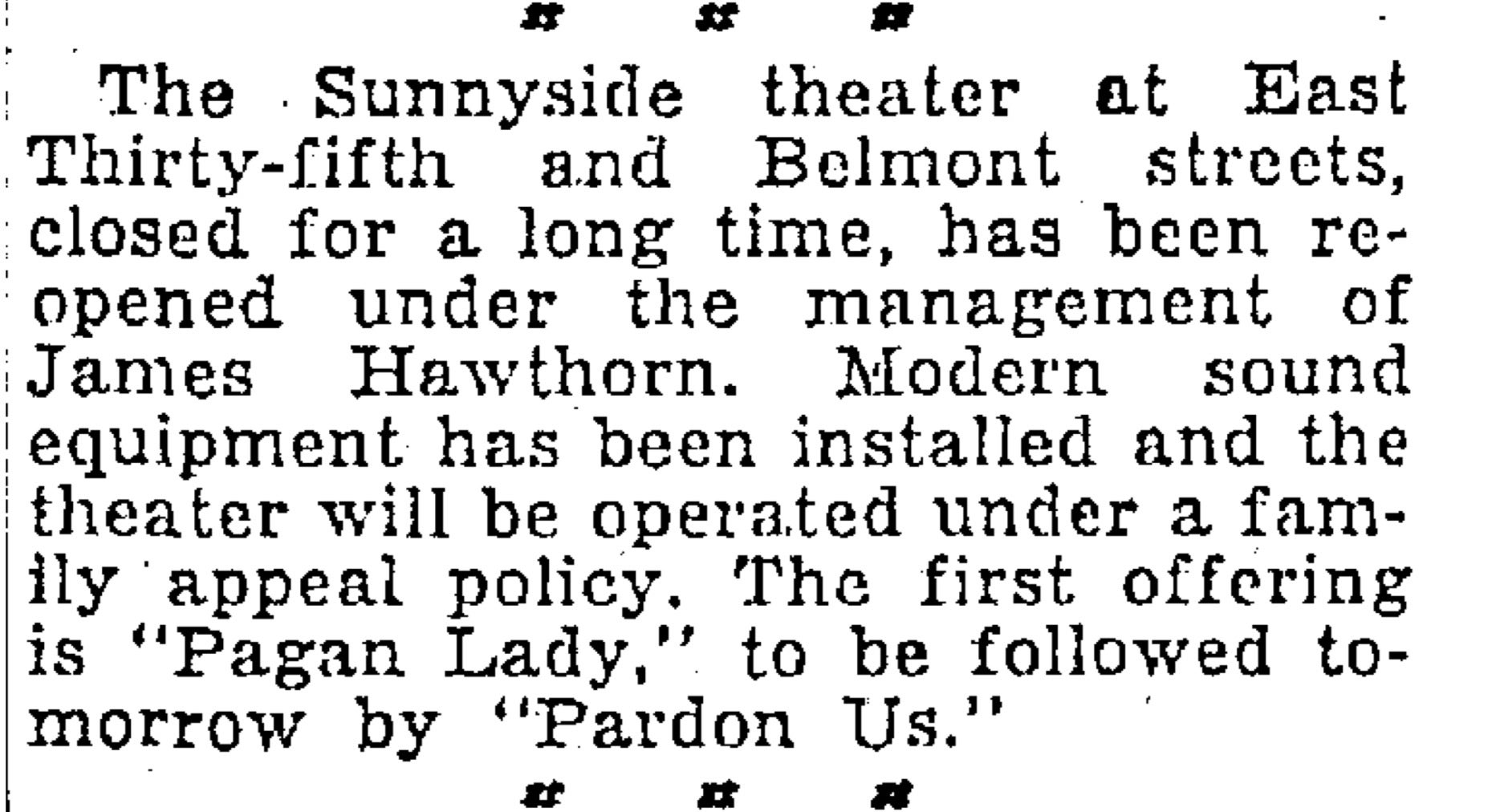 Sunnyside Theater Reopens. Morning Oregonian, Apr. 6, 1932, p2. Newsbank.com