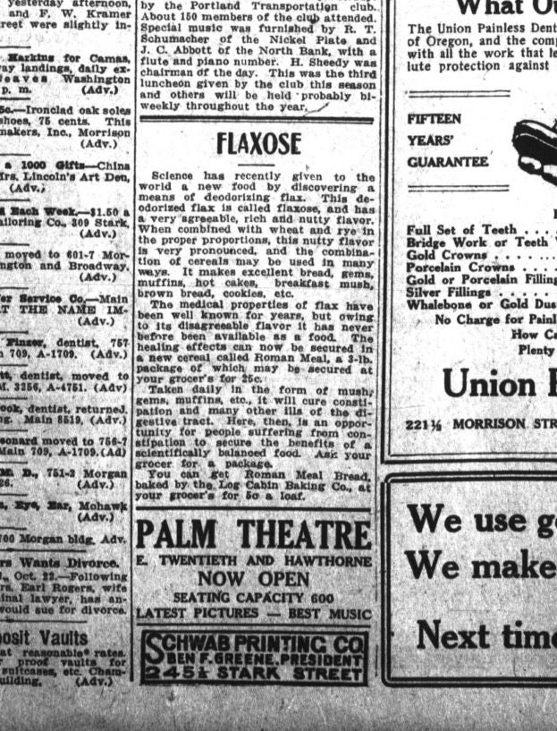 The Opening of the Palm Theater. Oregon Daily Journal, October 22nd, 1913.