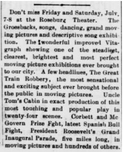 Roseburg Theater ad, 1905