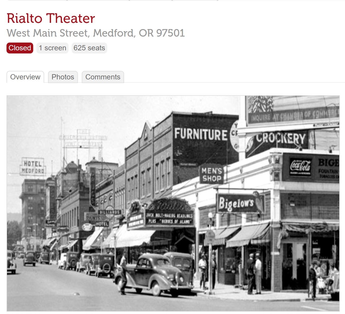 Rialto theater location, Medford, Oregon