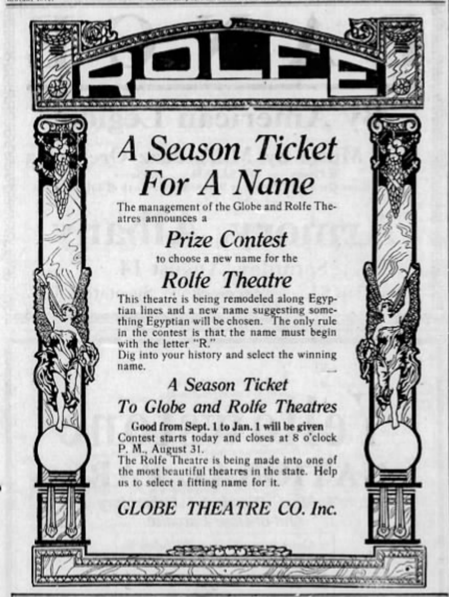 Rolfe theater advertisement, 1920