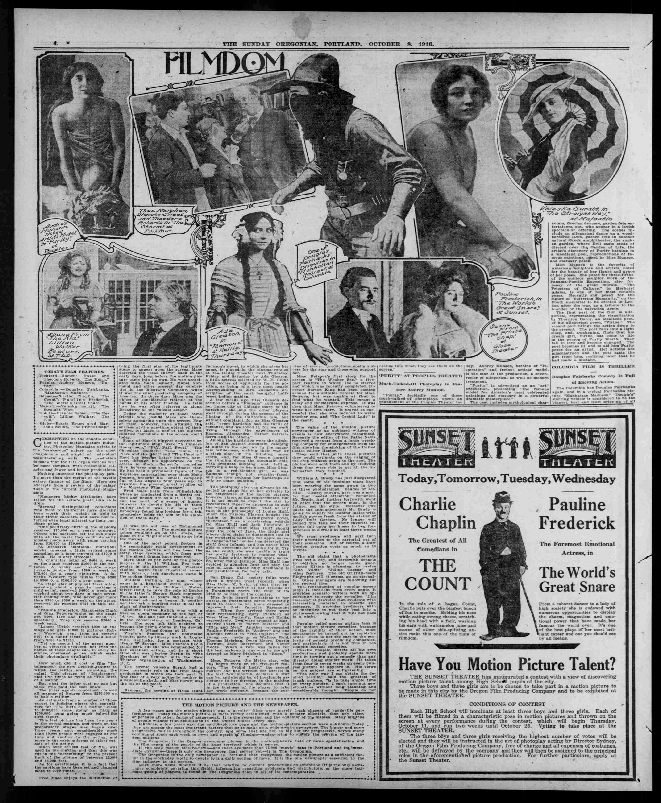 Sunday Oregonian, Oct. 8, 1916, page 4 full page