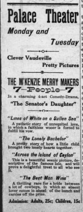 Palace theater ad, 1909