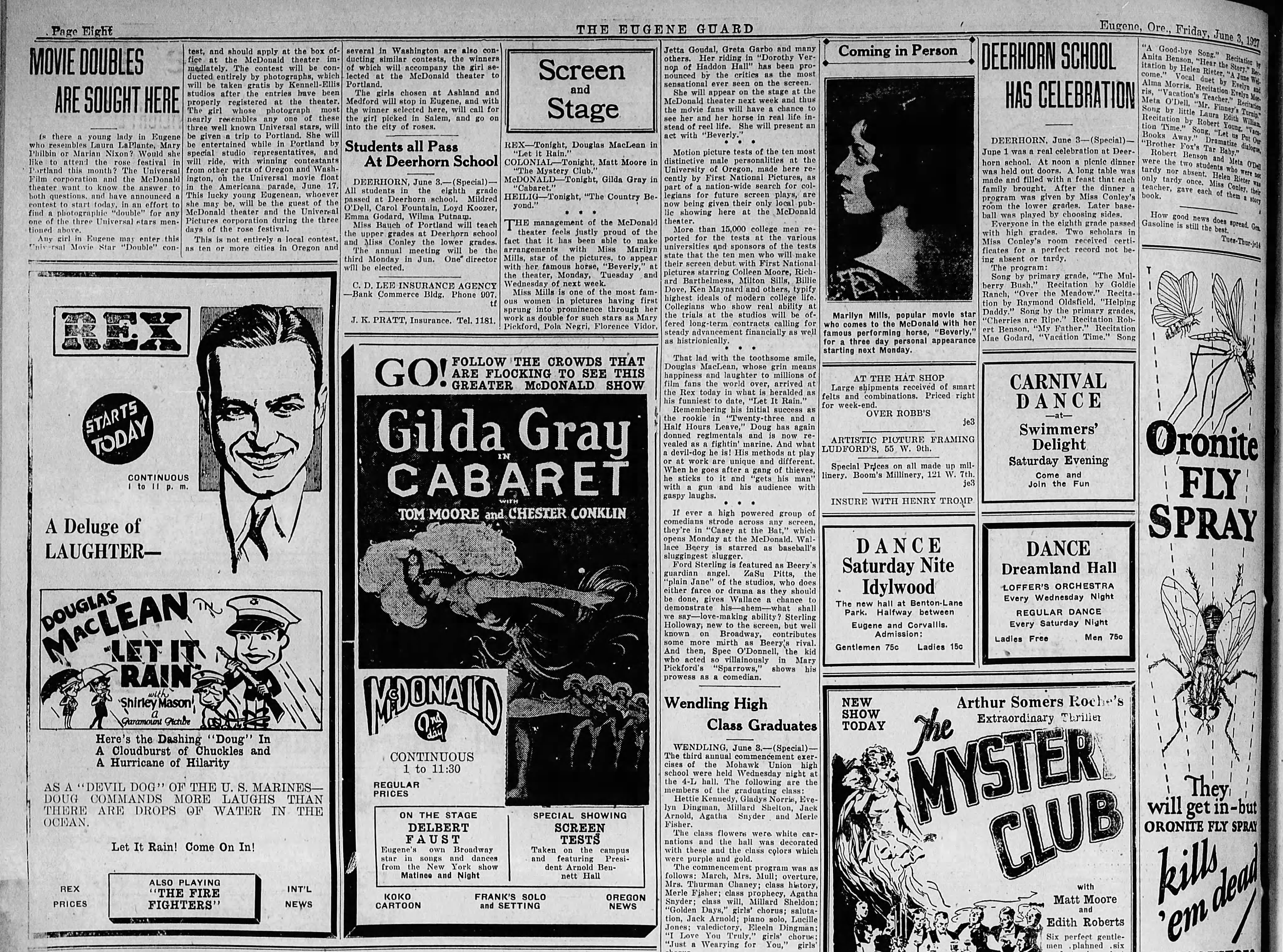 This Article covers events pertaining to the McDonald Theater on June 3rd 1927