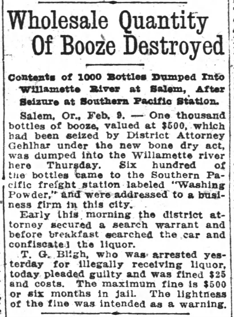 Booze destroyed, 1917