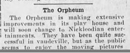 Change in programming at the Orpheum, 1908