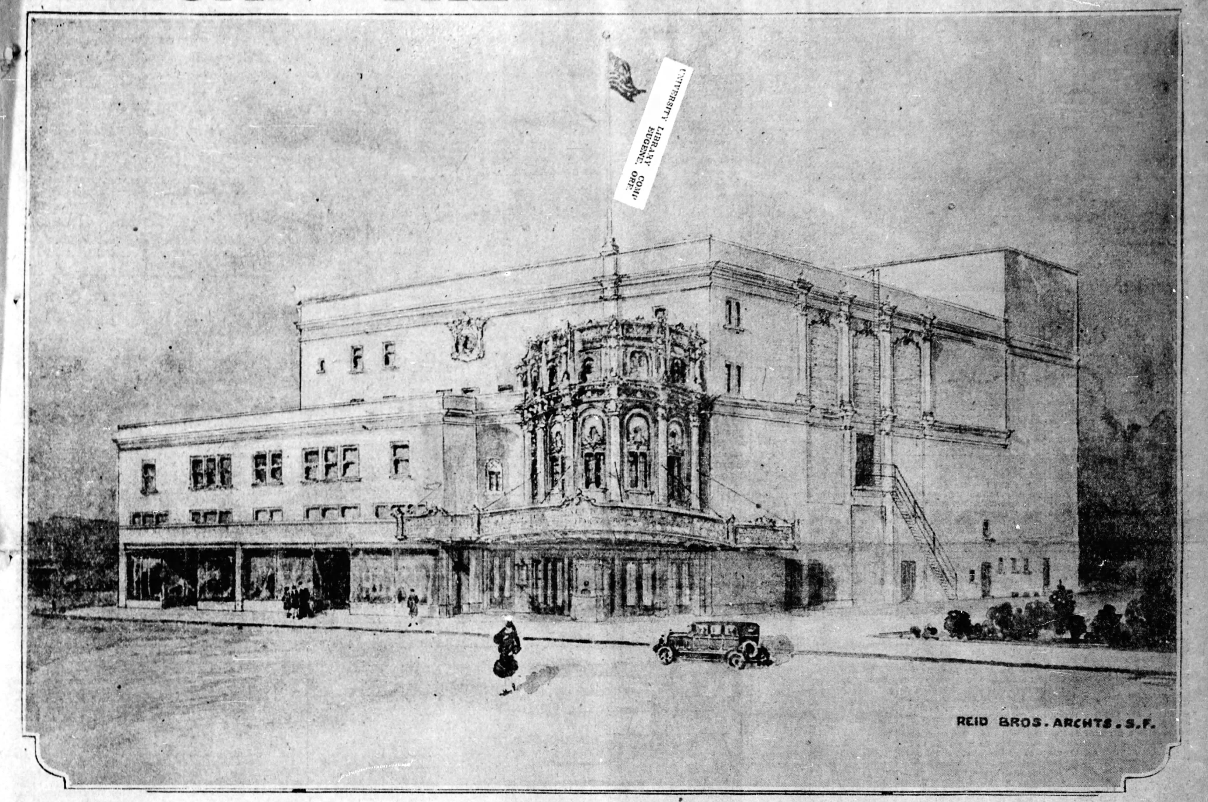 Exterior of the Pelican theater, 1929