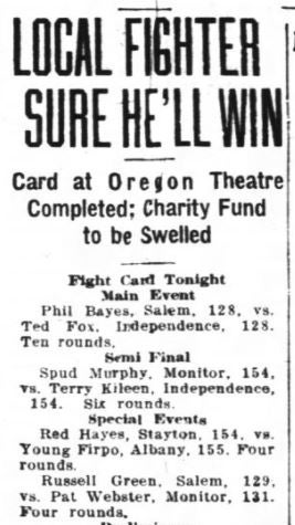 Boxing at the Oregon theater, 1928