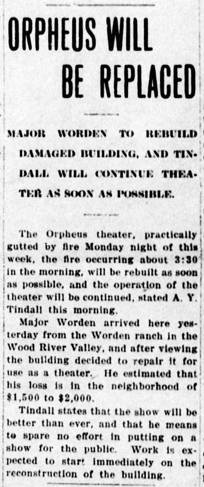 Fire at the Orpheus theater, 1915