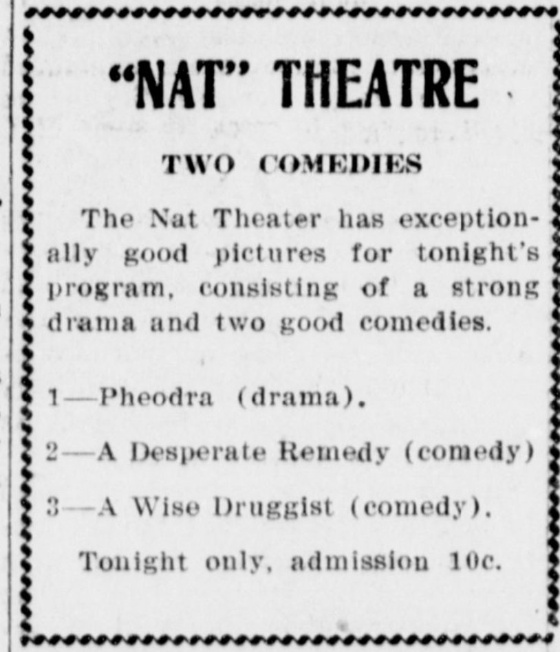 Program advertisement for the Nat, 1911
