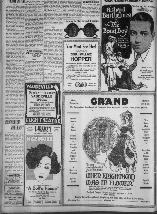 Grand Theatre ad, 1922