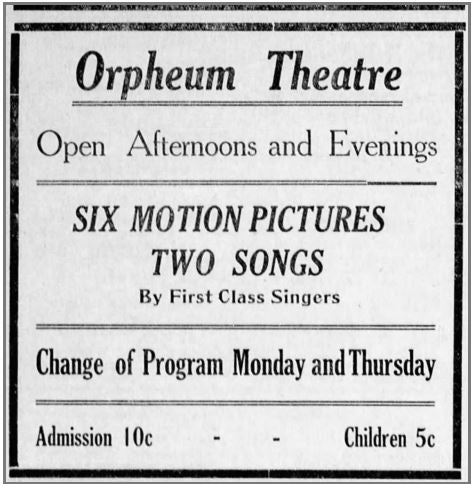 Ad for the Orpheum, 1908