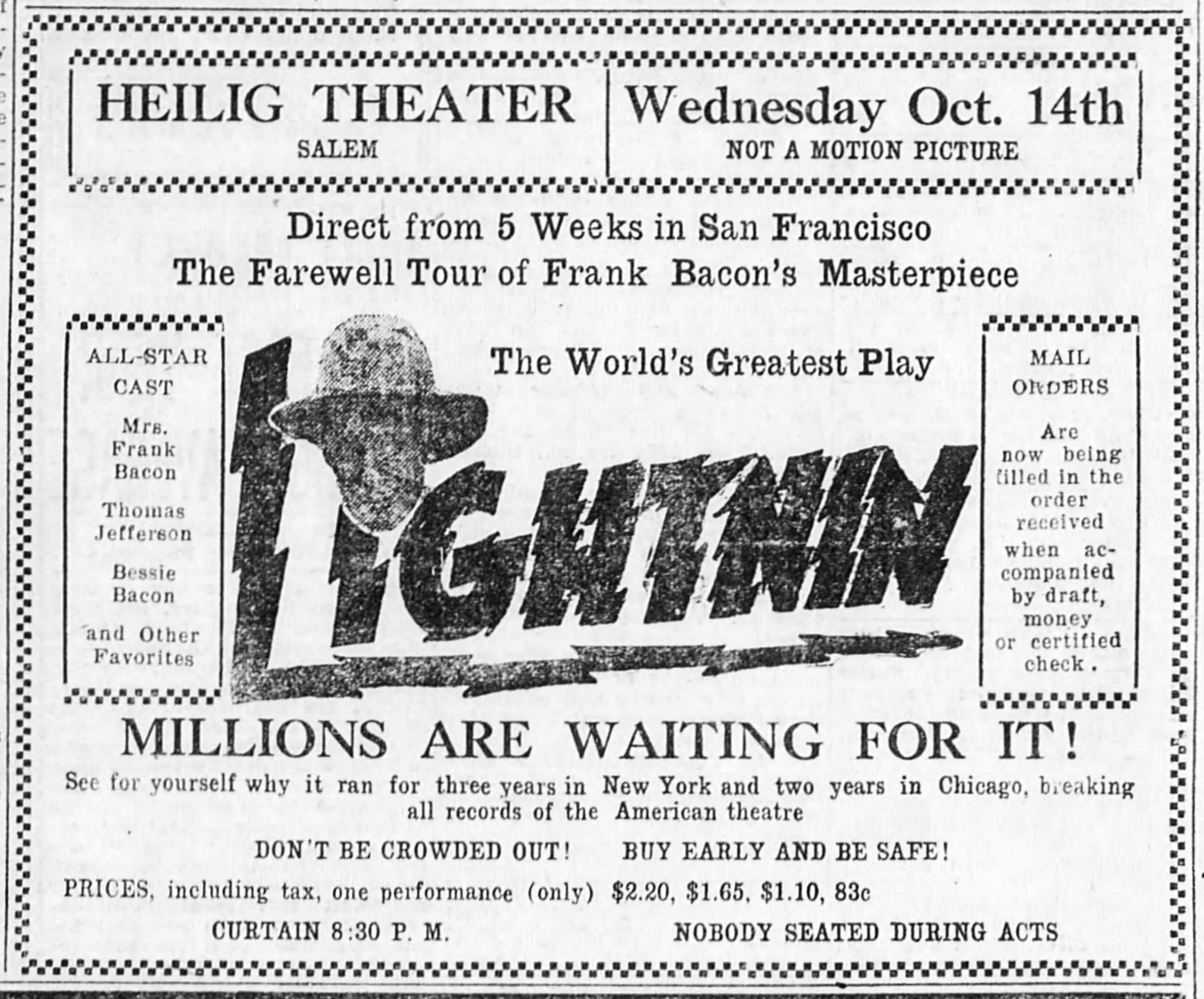 Program ad for the Heilig, 1925