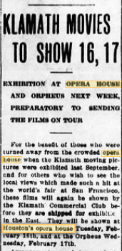 Local movies at Houston's Opera House, 1916