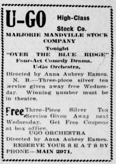 U-GO theater ad, 1910