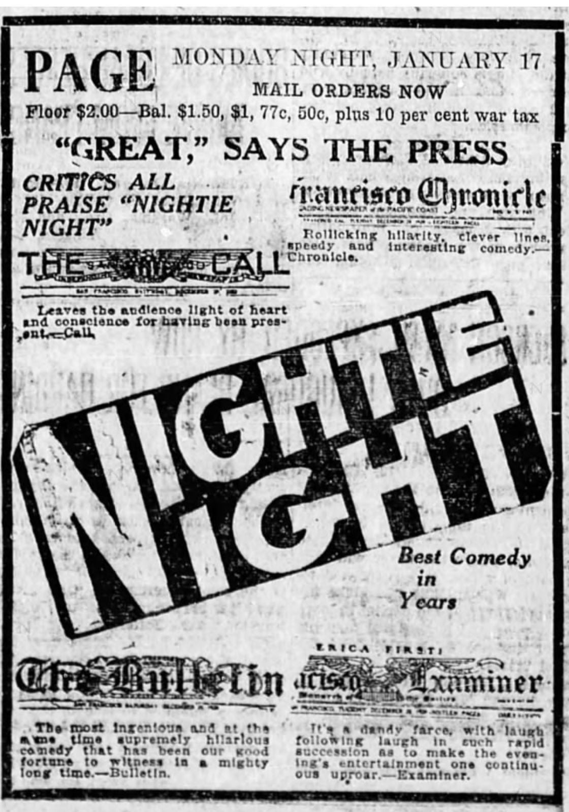 Nightie Night at the Page, 1921