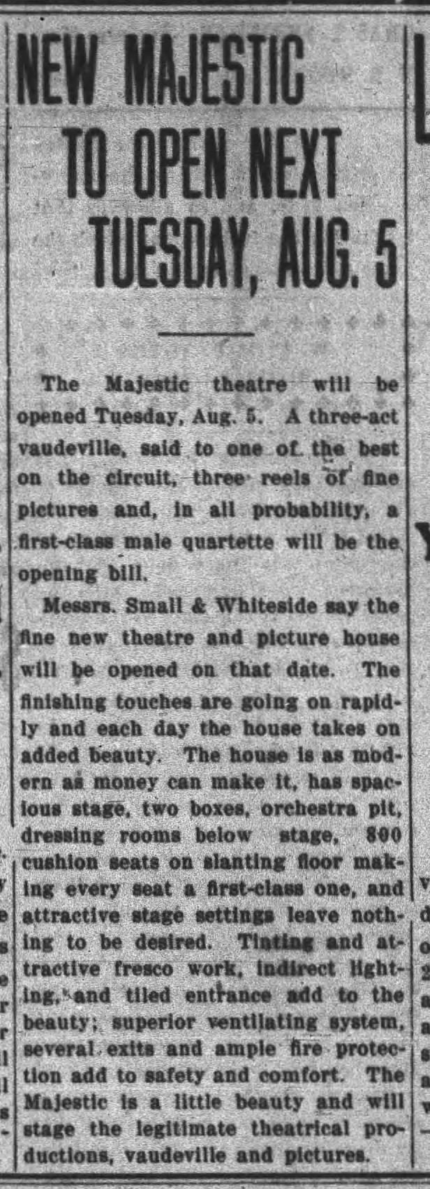 Majestic theater opens, 1913