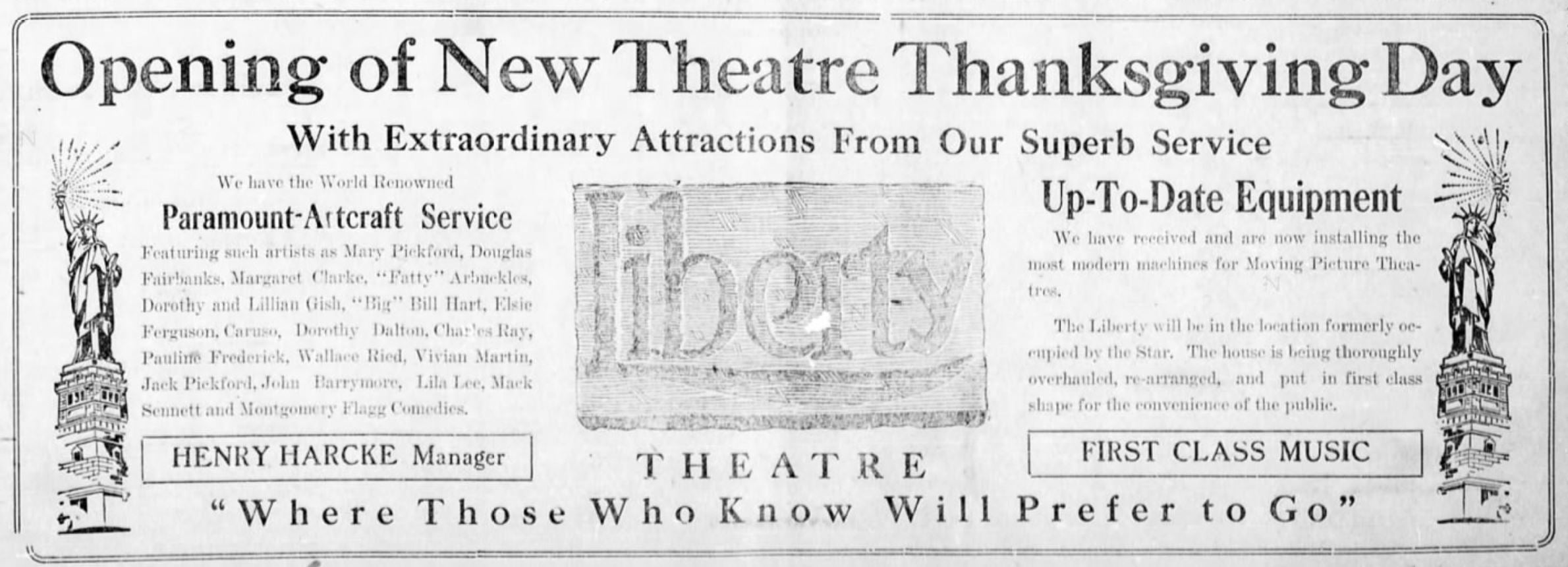 Liberty theater opens in Nov. 1918