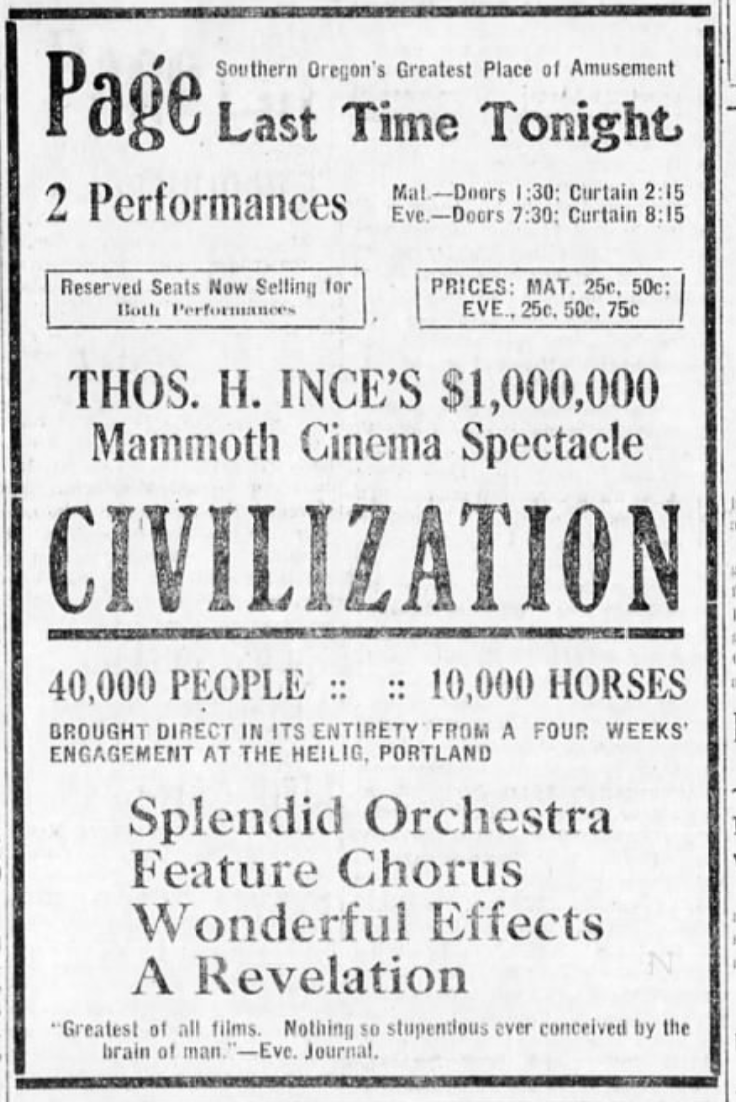 Page theater ad, 1916
