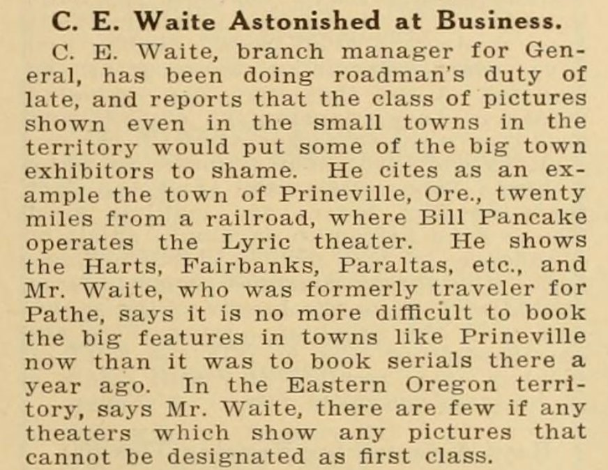 Clipping saying that W.J. Pancake has been able to procure some quality films for the Lyric.