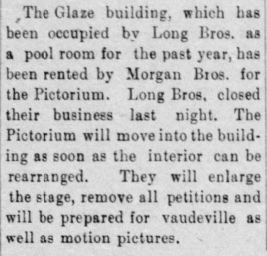 Announcement saying the Pictorium will relocate to the Glaze building.