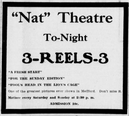 Program at the Nat theater, 1910