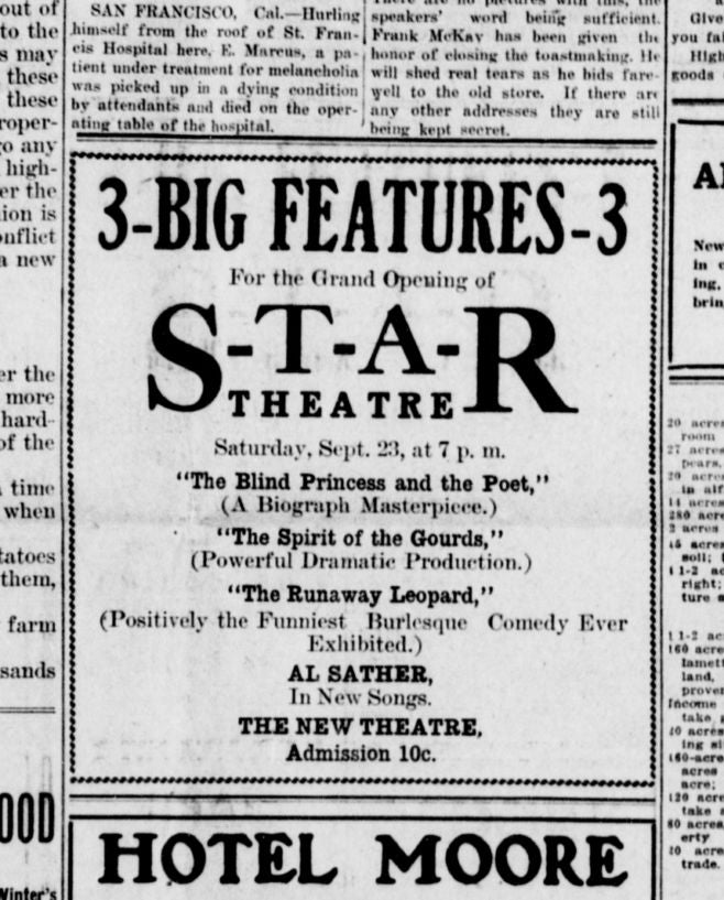 Program at the Star theater, 1911