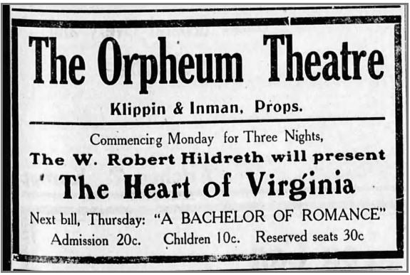 Program at the Orpheum, 1909
