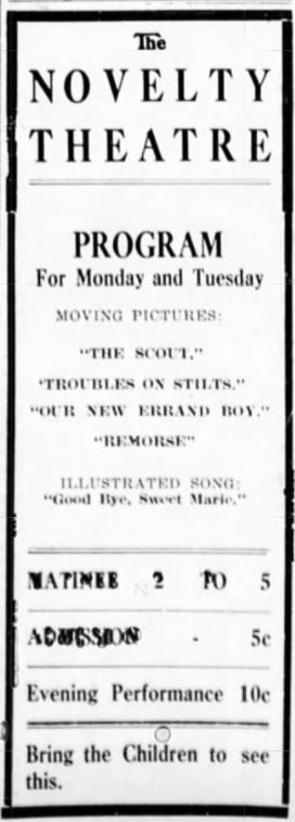 Early program at the Novelty theater, 1908