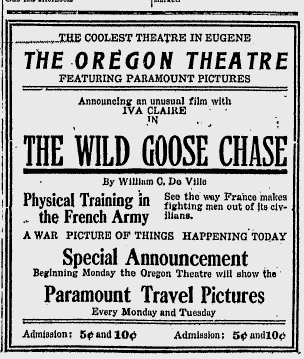 Oregon theater ad, 1915
