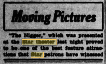 Racist films at the Star theater, 1915