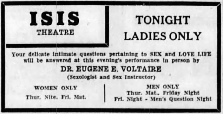 Sex education lecture for women at the Isis, 1931