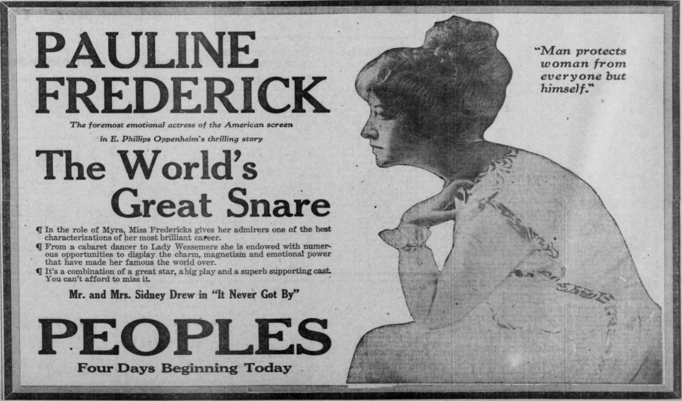 Movie ad, courtesy of "the Sunday Oregonian" (circa. 1916)