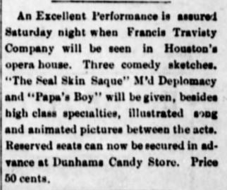 Program at Houston's Opera House, 1908