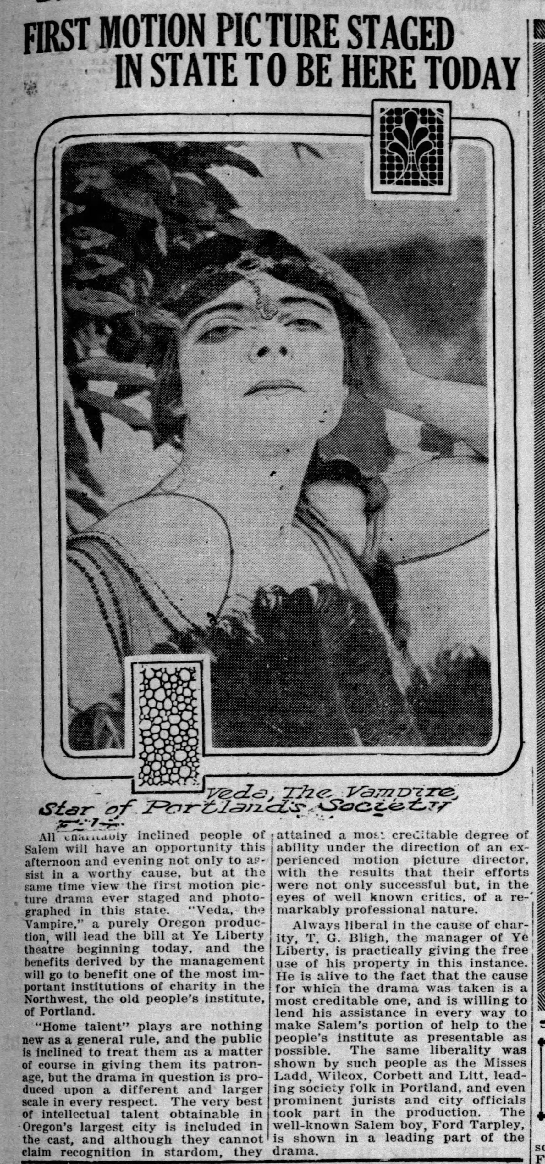 Veda the Vampire at Ye Liberty Theatre, 1916