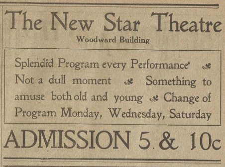 Newspaper advertisement for the New Star Theatre published in the Cottage Grove Sentinel, Nov. 1926