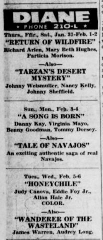 Newspaper advertisement for the Diane theater, 1952.