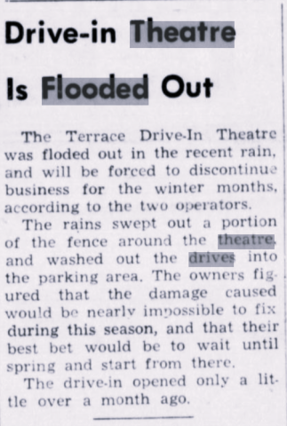 "Drive-in Theatre Is Flooded Out", The Brookings-Harbor Pilot, November 1, 1956: 1. Historic Oregon Newspapers