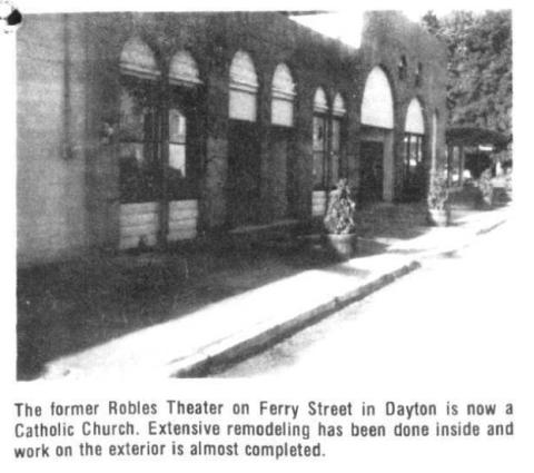 A newspaper photograph of the former Dayton Theatre, 1980
