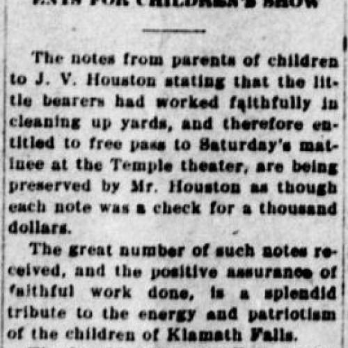 Temple Theater promotion news story, 1914