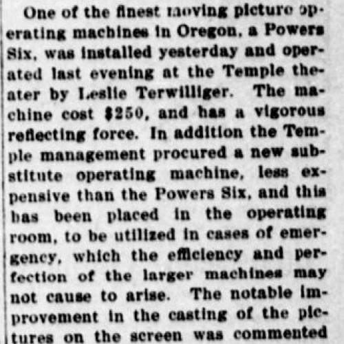 New Picture Machine at the Temple Theatre, 1912