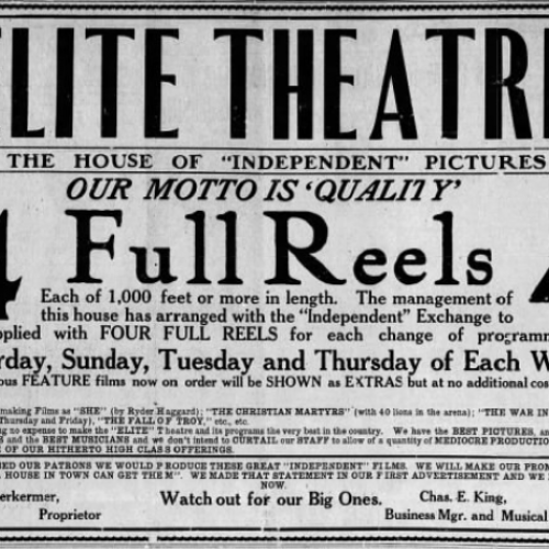 Elite Theatre advertisement, La Grande Evening Observer, Feb. 17, 1912